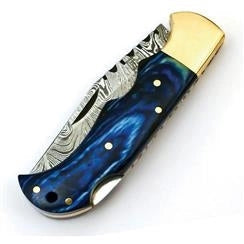 Opal Damascus Blue Lockback