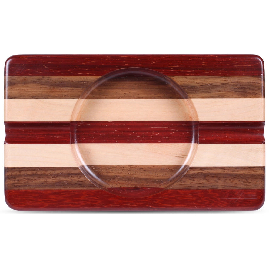 Wood Cigar Ashtray w/ 2 Slot Cigar Holder