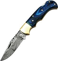 Opal Damascus Blue Lockback