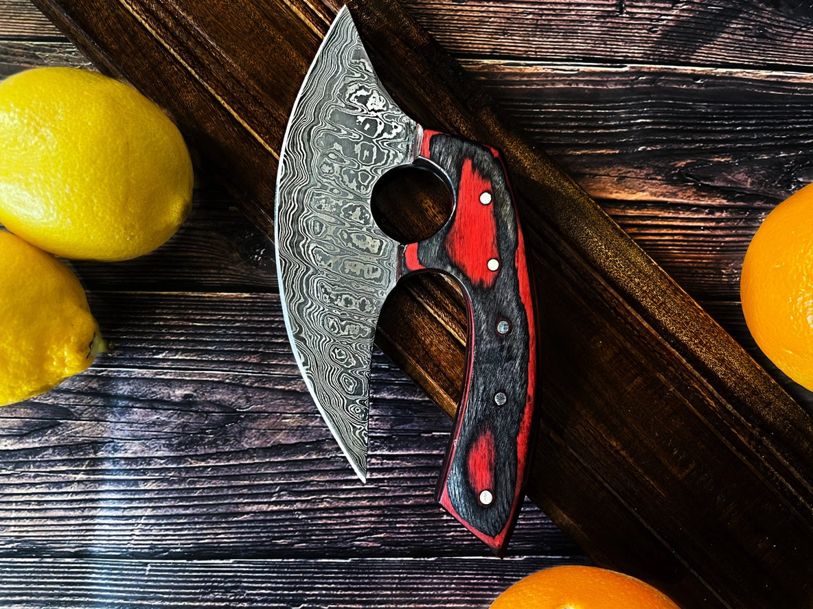 Custom Alaskan Ulu Style Blade - Diamond Wood (Red and Black)