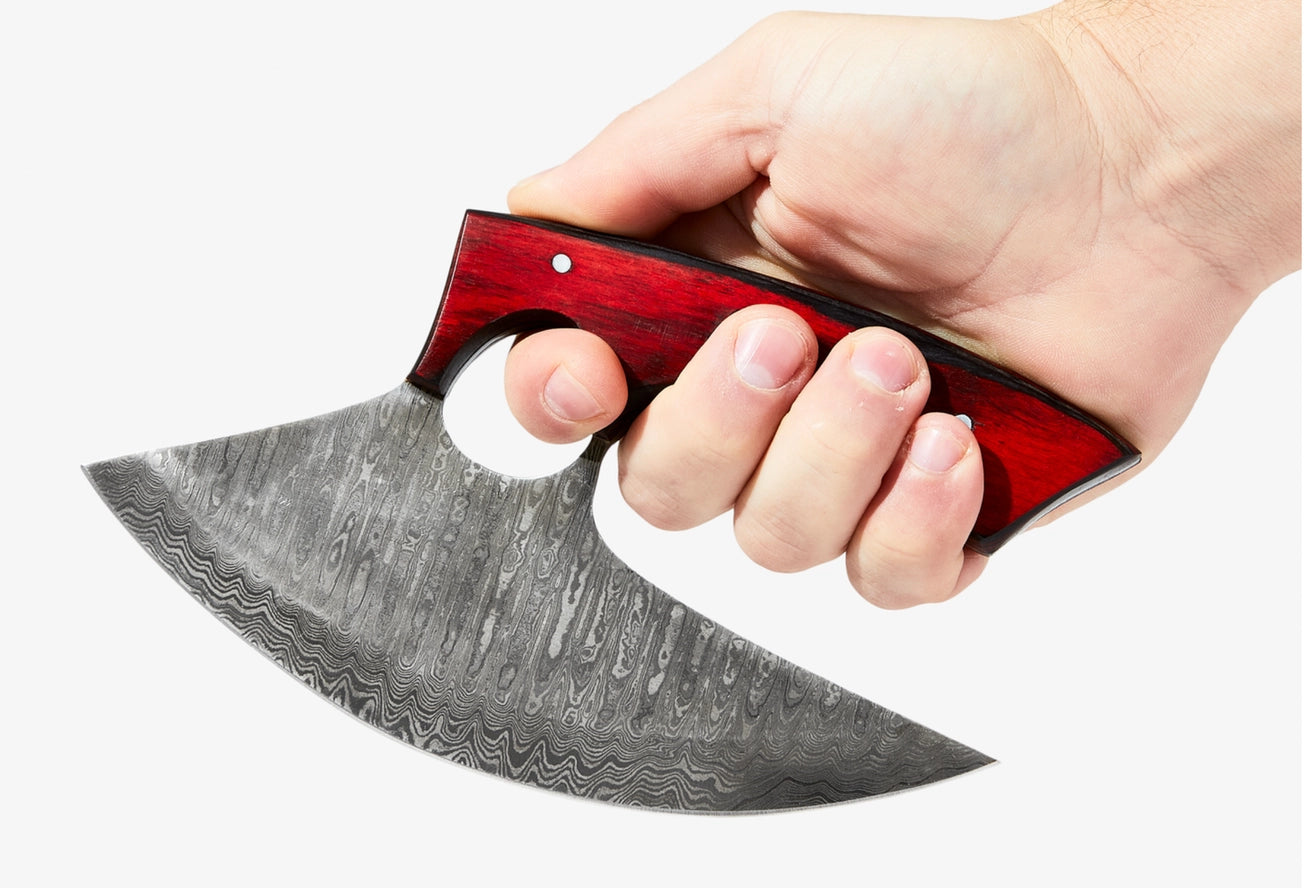 Custom Alaskan Ulu Style Blade - Diamond Wood (Red and Black)