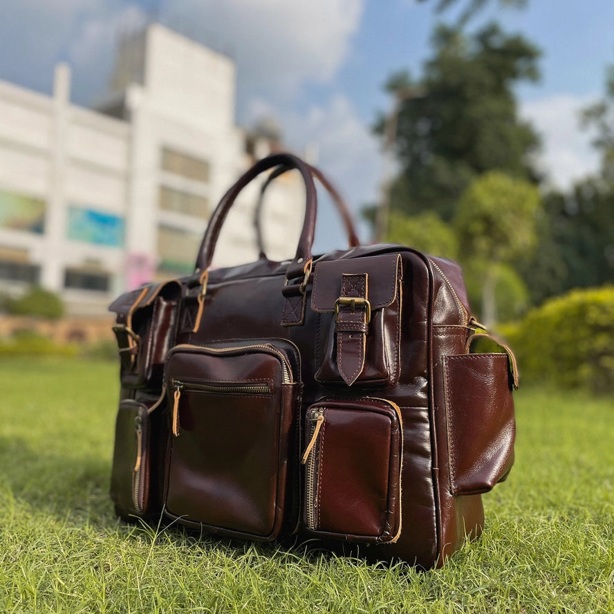 Norman Cherry Red Buffalo Leather Organizer Briefcase