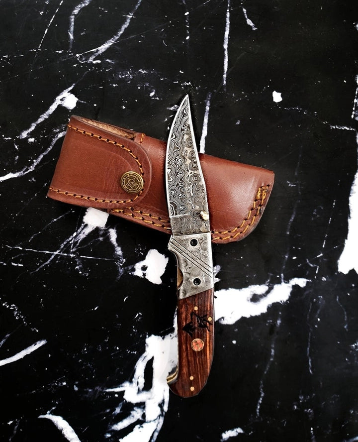 Raindrop Damascus Folding Blade Pocket Knife