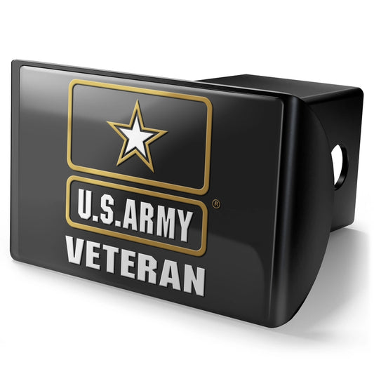 Metal Trailer Hitch Cover - U.S. Army Veteran  - Black