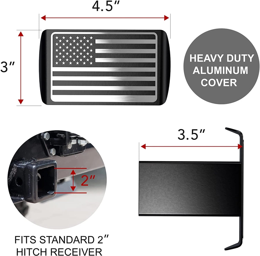 Metal Trailer Hitch Cover - U.S. American Flag - Black & Chrome