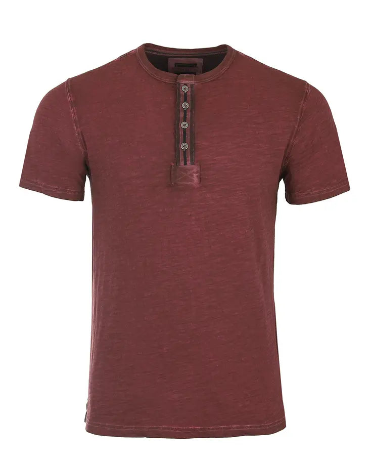 ZIMEGO Short Sleeve Color Garment Dyed Henley Shirt