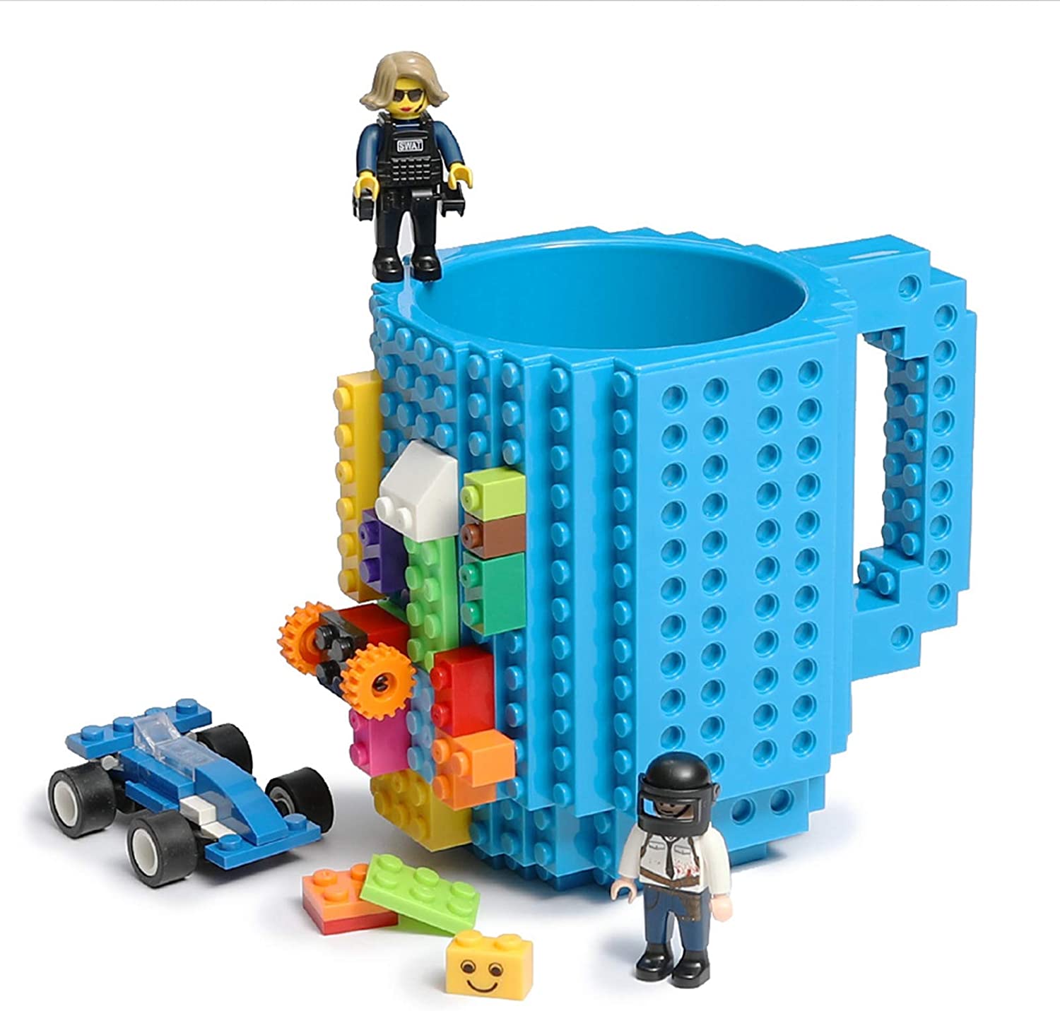 Lumsburry Build-On Brick Coffee Mug, Funny DIY Novelty Cup with Building Blocks Creative for Kids Men Women Xmas Birthday (Cool Black)