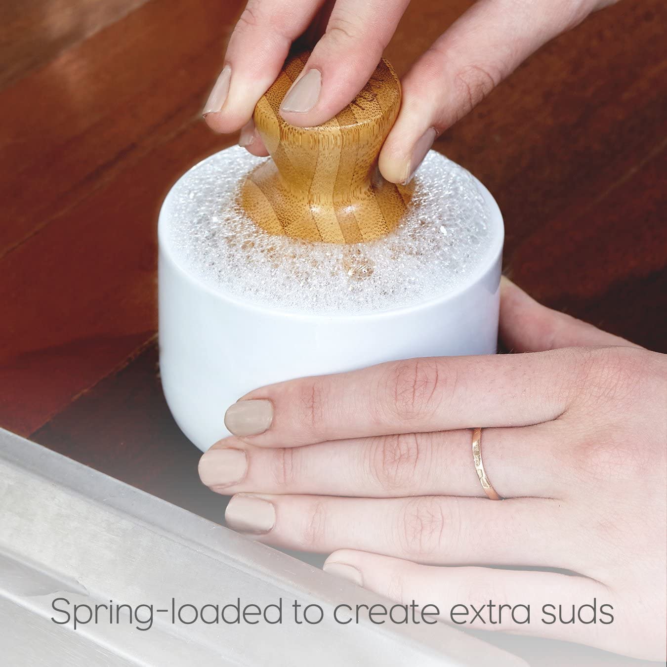 Full Circle Bubble Up Ceramic Soap Dispenser & Bamboo Dish Brush